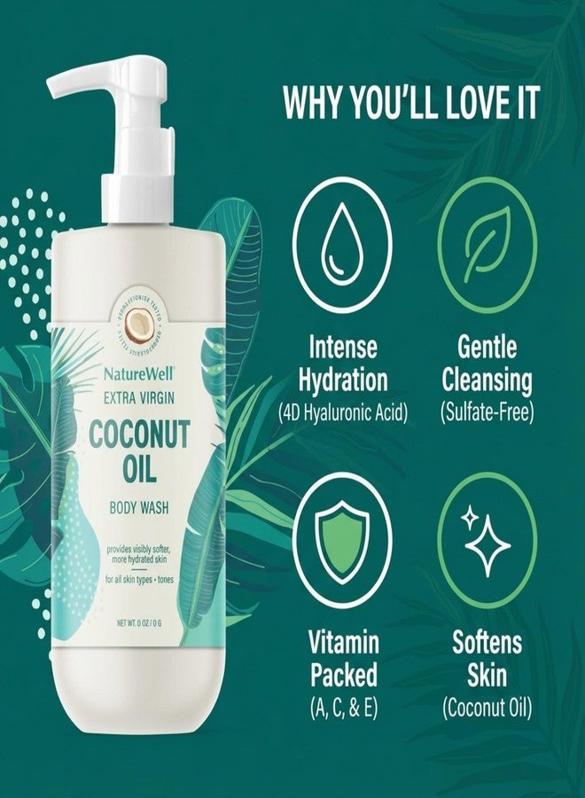 NATURE WELL Extra Virgin Coconut Oil Ultra-Moisturizing Body Wash, Gentle & Creamy Formula Packed with Antioxidants, Vitamins A, C & E, & Squalane, Provides Gentle Cleansing & Intense Hydration, 33 oz - Image 4